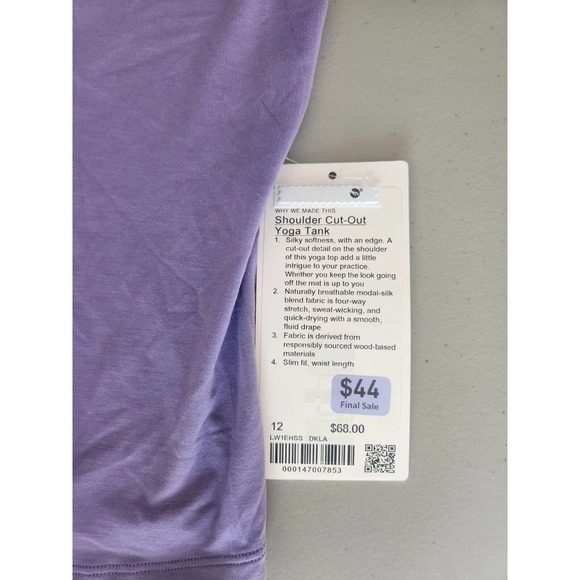 NWT Lululemon Shoulder Cut Out Yoga Tank Top Size 12 Dark Lavender - Picture 6 of 9